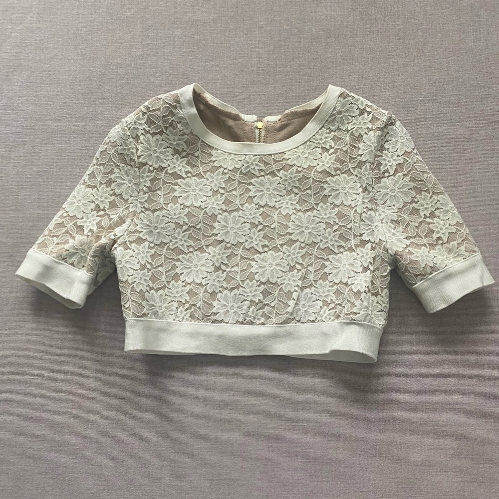 Ivory lace crop top.
